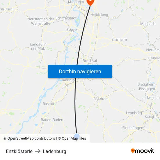 Enzklösterle to Ladenburg map