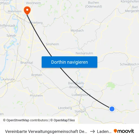 Vereinbarte Verwaltungsgemeinschaft Der Stadt Schorndorf to Ladenburg map