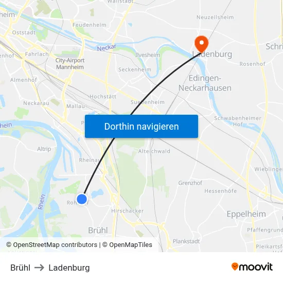 Brühl to Ladenburg map