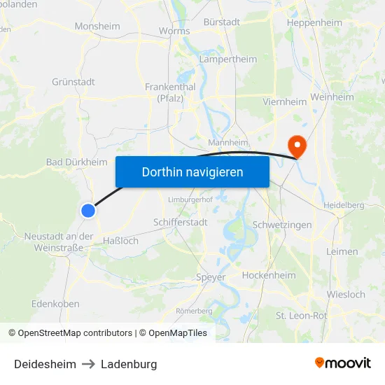 Deidesheim to Ladenburg map