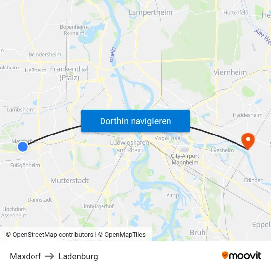 Maxdorf to Ladenburg map
