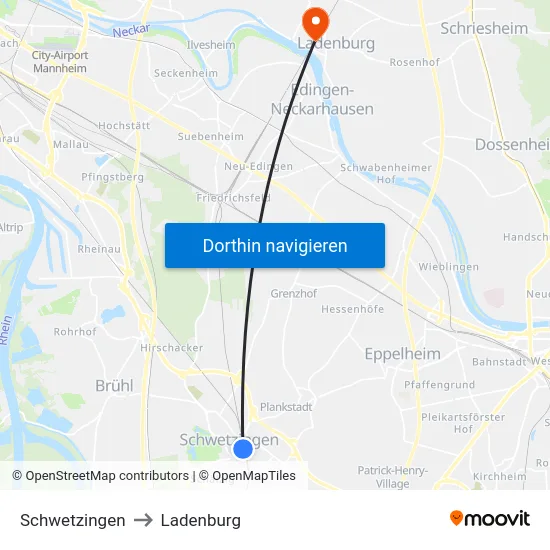 Schwetzingen to Ladenburg map