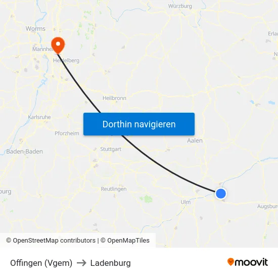 Offingen (Vgem) to Ladenburg map