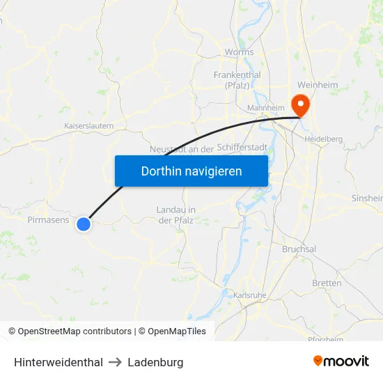 Hinterweidenthal to Ladenburg map