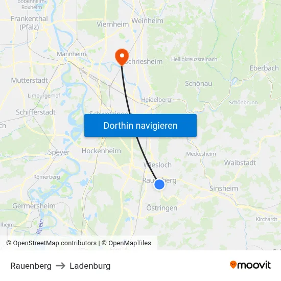 Rauenberg to Ladenburg map
