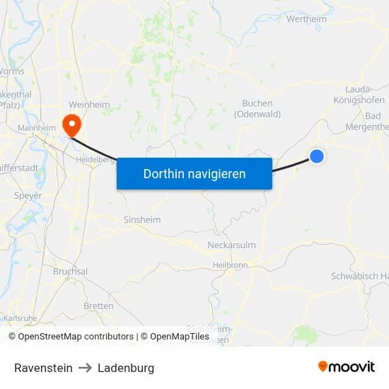 Ravenstein to Ladenburg map