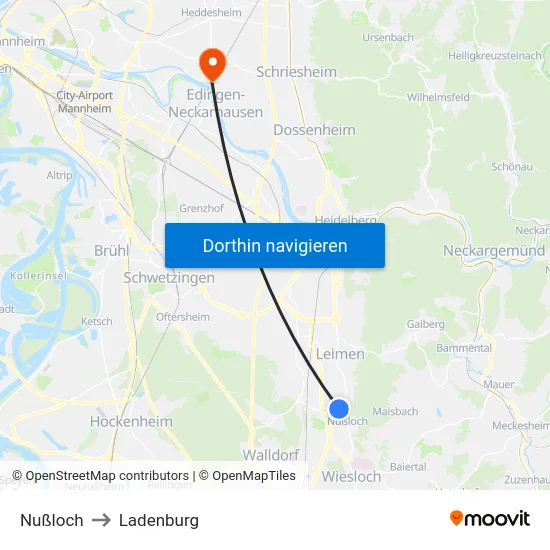 Nußloch to Ladenburg map