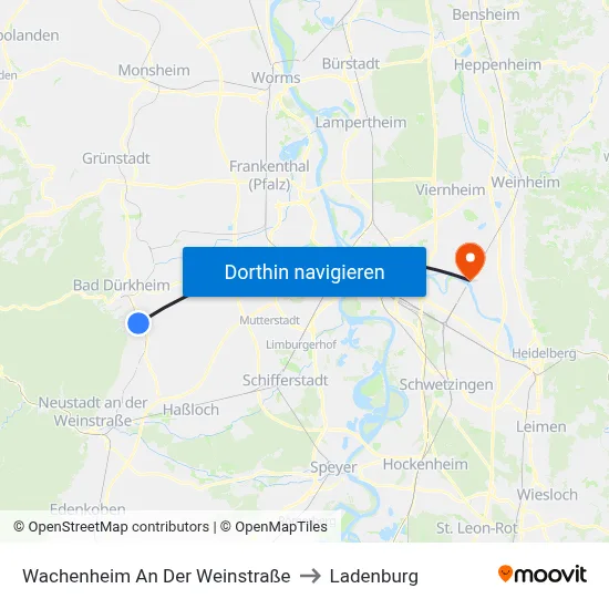 Wachenheim An Der Weinstraße to Ladenburg map