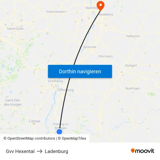 Gvv Hexental to Ladenburg map