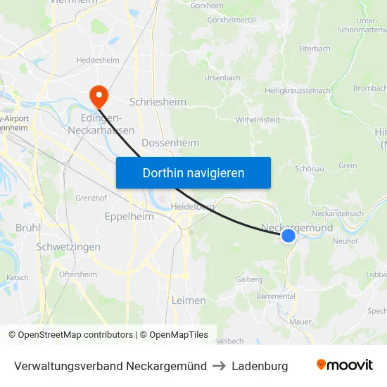 Verwaltungsverband Neckargemünd to Ladenburg map