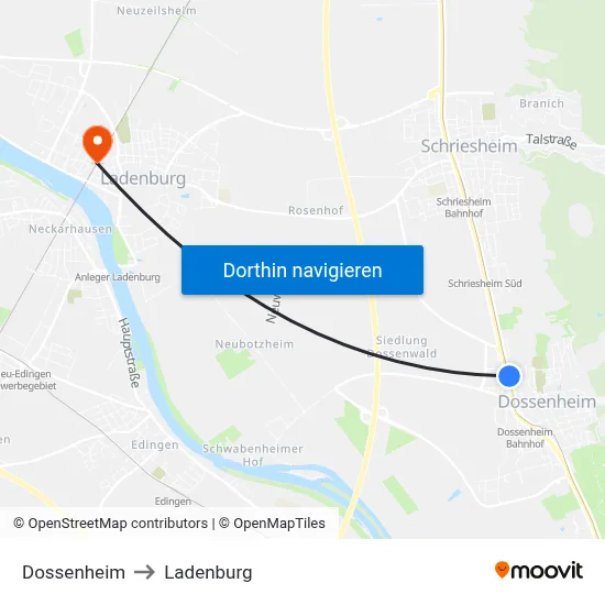 Dossenheim to Ladenburg map
