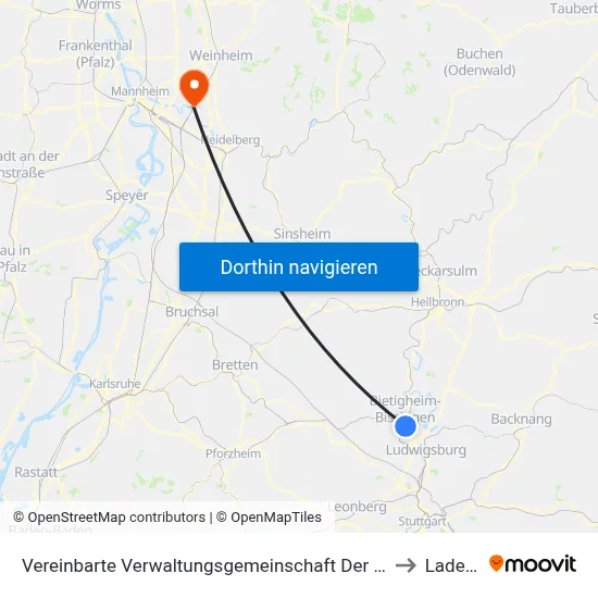 Vereinbarte Verwaltungsgemeinschaft Der Stadt Bietigheim-Bissingen to Ladenburg map