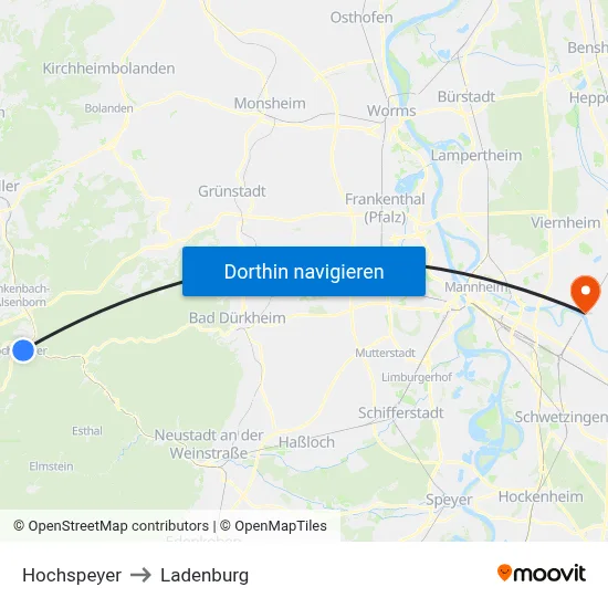 Hochspeyer to Ladenburg map