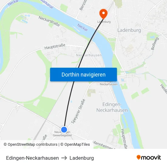 Edingen-Neckarhausen to Ladenburg map