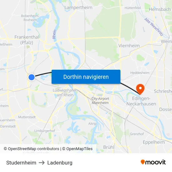 Studernheim to Ladenburg map