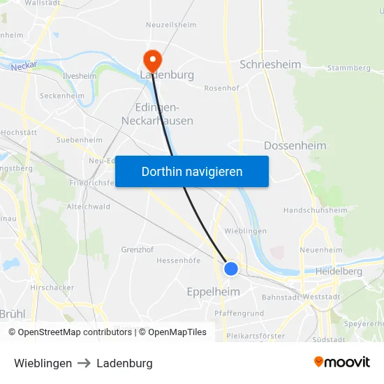 Wieblingen to Ladenburg map