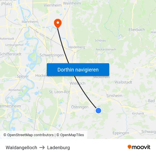 Waldangelloch to Ladenburg map