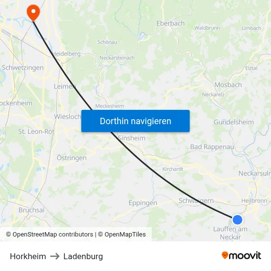 Horkheim to Ladenburg map