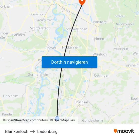 Blankenloch to Ladenburg map