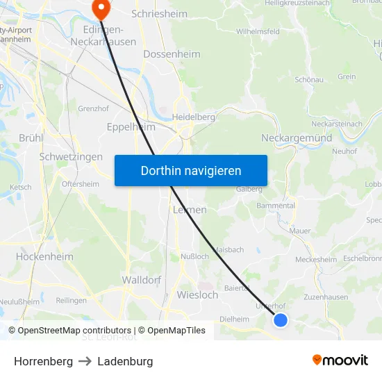 Horrenberg to Ladenburg map