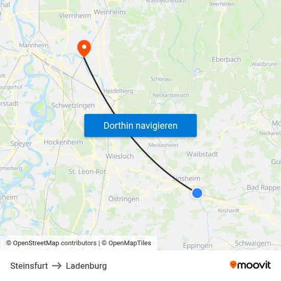 Steinsfurt to Ladenburg map