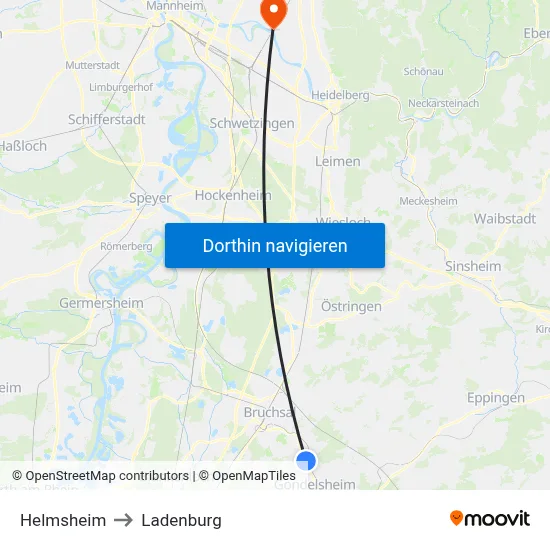 Helmsheim to Ladenburg map