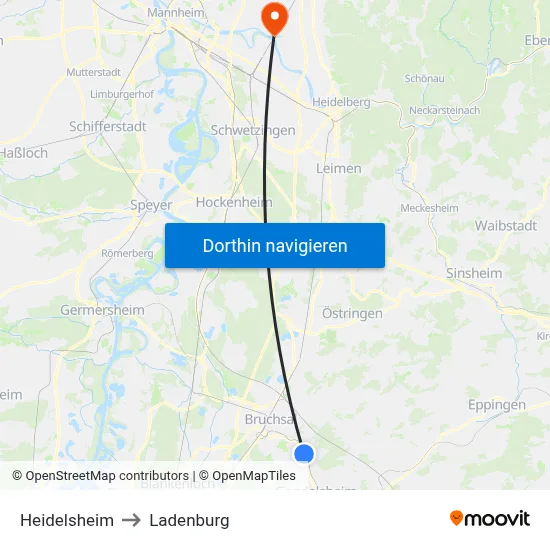 Heidelsheim to Ladenburg map