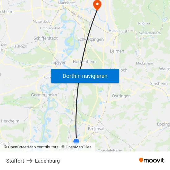 Staffort to Ladenburg map