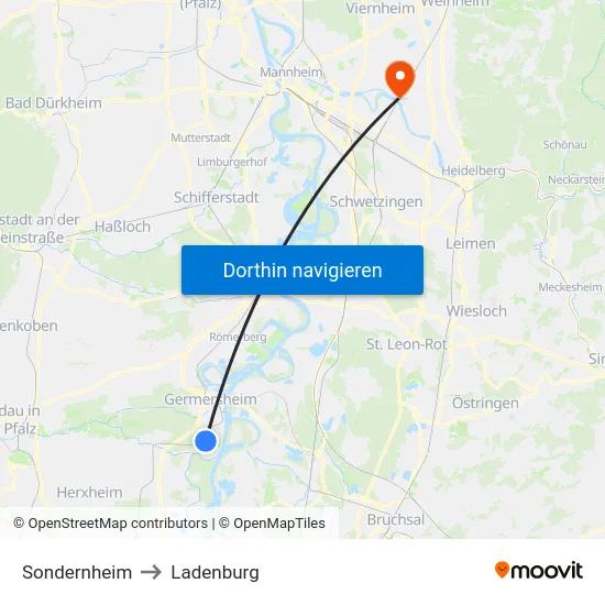 Sondernheim to Ladenburg map