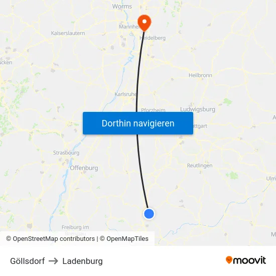 Göllsdorf to Ladenburg map