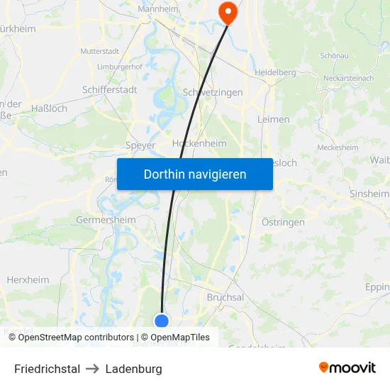 Friedrichstal to Ladenburg map