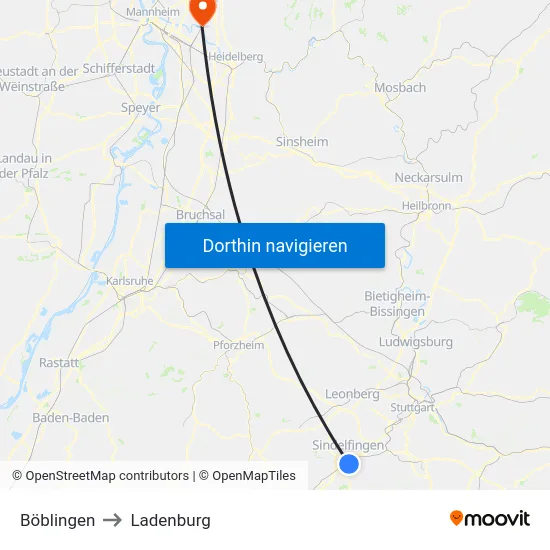Böblingen to Ladenburg map