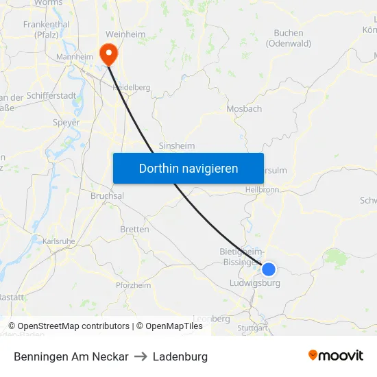 Benningen Am Neckar to Ladenburg map