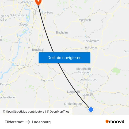Filderstadt to Ladenburg map