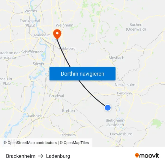Brackenheim to Ladenburg map