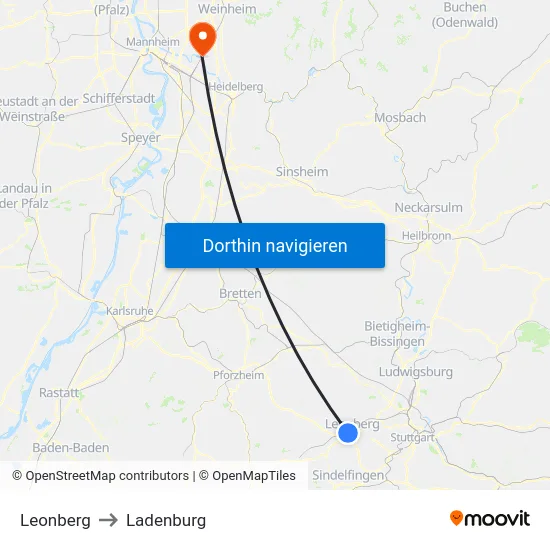 Leonberg to Ladenburg map