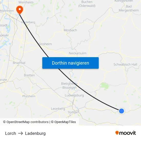 Lorch to Ladenburg map