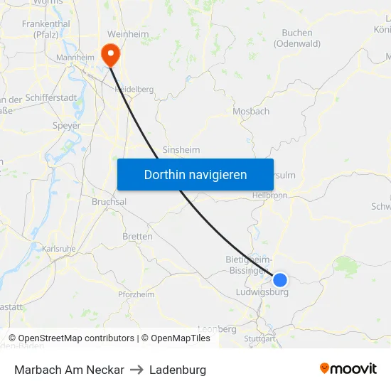 Marbach Am Neckar to Ladenburg map