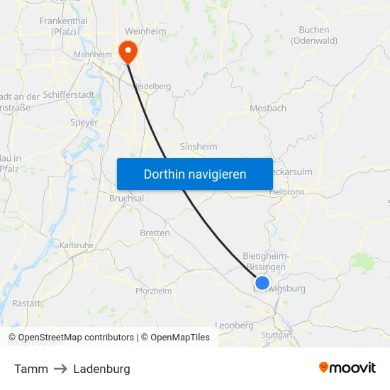 Tamm to Ladenburg map