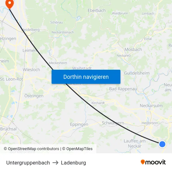 Untergruppenbach to Ladenburg map