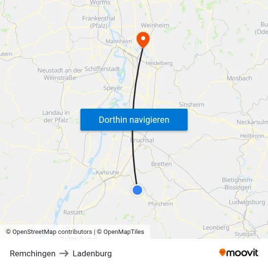 Remchingen to Ladenburg map