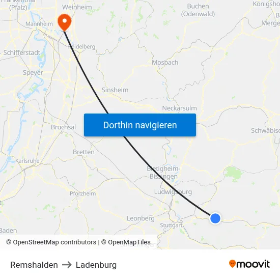 Remshalden to Ladenburg map