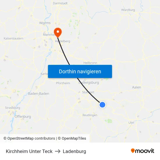 Kirchheim Unter Teck to Ladenburg map