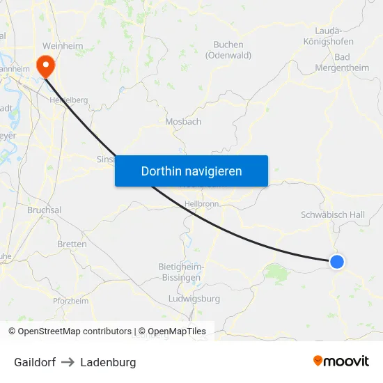 Gaildorf to Ladenburg map