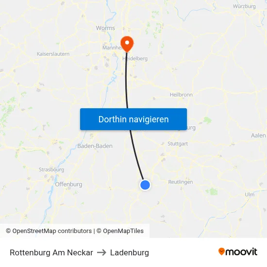 Rottenburg Am Neckar to Ladenburg map
