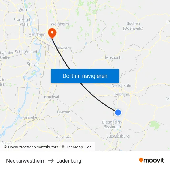 Neckarwestheim to Ladenburg map
