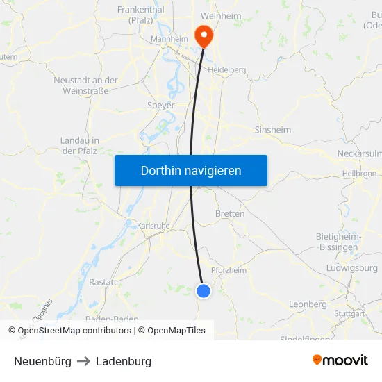 Neuenbürg to Ladenburg map