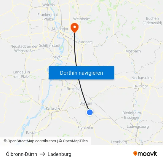 Ölbronn-Dürrn to Ladenburg map