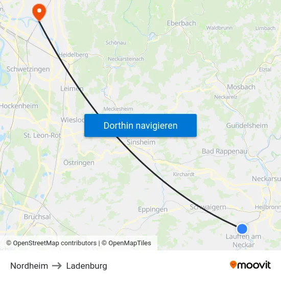 Nordheim to Ladenburg map