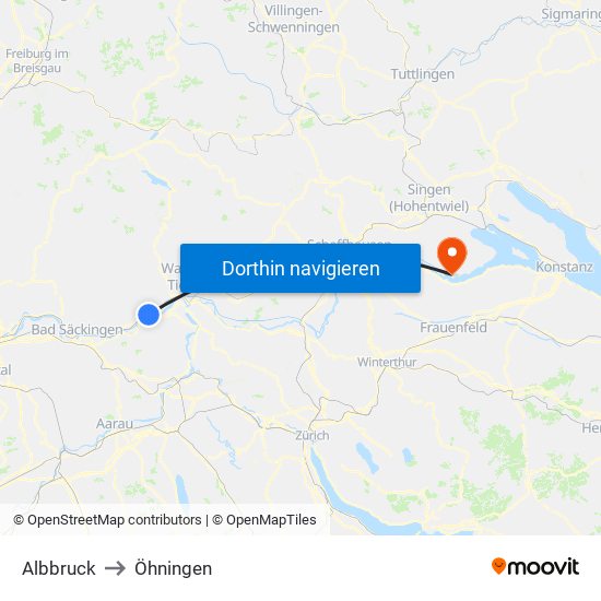 Albbruck to Öhningen map